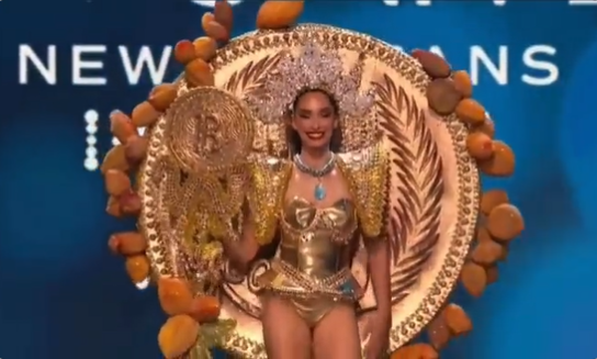 Miss Universe El Salvador wears Bitcoin costume