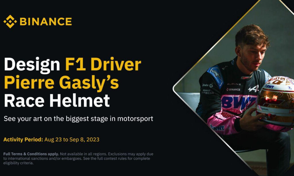 Binance Announces Helmet Design Contest in Partnership with Alpine F1 Driver Pierre Gasly