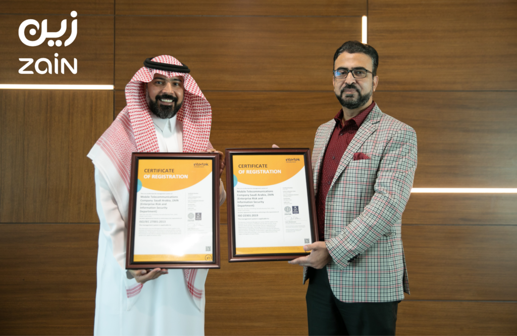 Zain KSA has achieved ISO 22301 certification for Business Continuity Management Systems and ISO/IEC 27001 certification